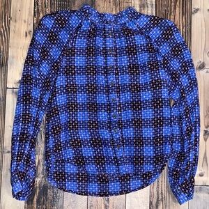 Anthropologie Blue and Black Plaid Button Down Shirt